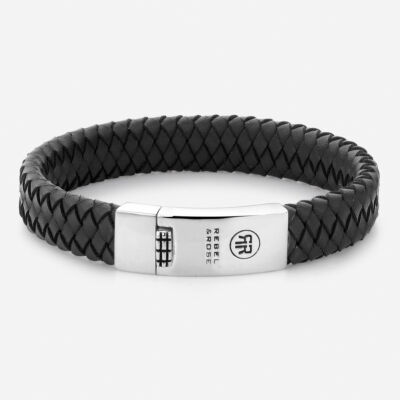 Bracelet Rebel & Rose Absolutely Leather - Braided Flat Black L - 12mm