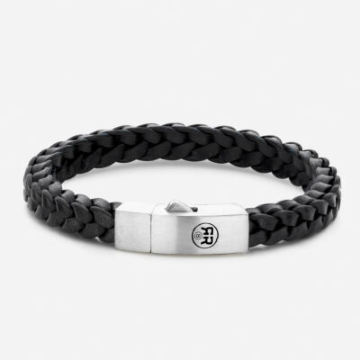 Bracelet Rebel & Rose - Absolutely Leather - Braided Square 925 Black XL - 8mm