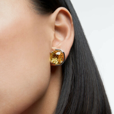 Boucles d'oreilles Swarovski Collection II Harmonia métal rhodié , cristaux jaunes taille coussin