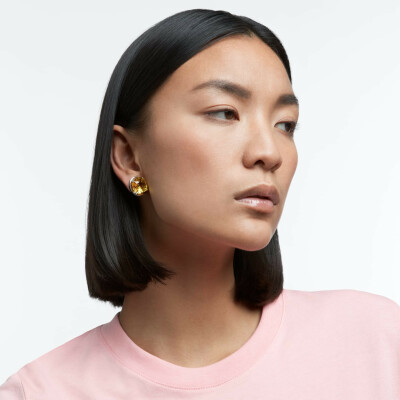 Boucles d'oreilles Swarovski Collection II Harmonia métal rhodié , cristaux jaunes taille coussin
