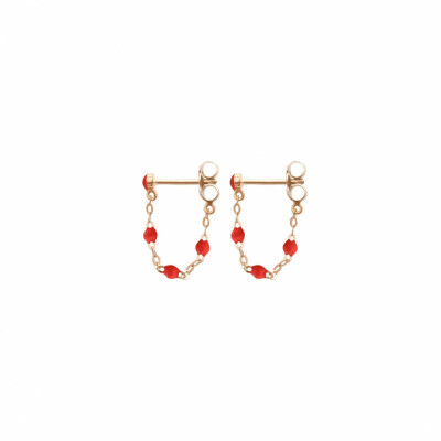 Boucles d'oreilles Gigi Clozeau CLassique en or rose et résine rouge coquelicot