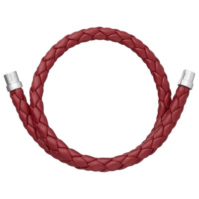 Bracelet Christofle Duo Complice Argent et cuir rouge T3