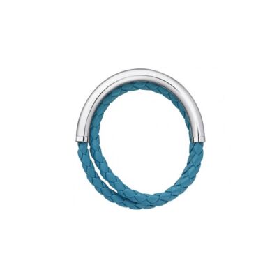 Bracelet Christofle Duo Complice Argent et cuir bleu canard T2