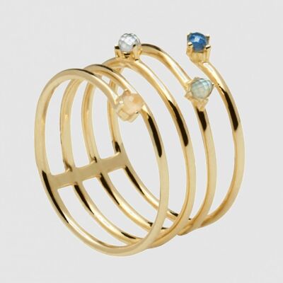 Bague PDPAOLA Ultramarine multirangs argent plaqué or avec pierres taille cabochon T50