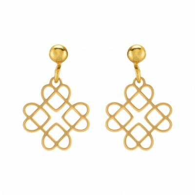 Boucles d'oreilles Jourdan Bijoux INANNA en argent doré 1.05g, motif trèfle composé de coeurs