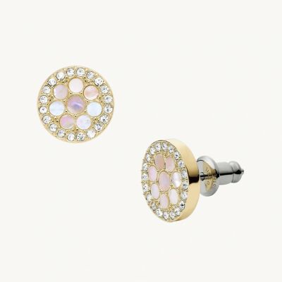Clous d’oreilles Fossil Sadie Mosaïc en acier doré et insert nacrés