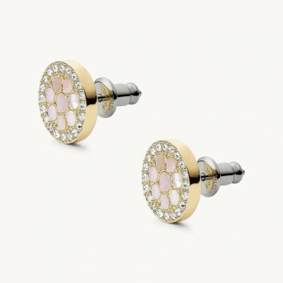 Clous d’oreilles Fossil Sadie Mosaïc en acier doré et insert nacrés