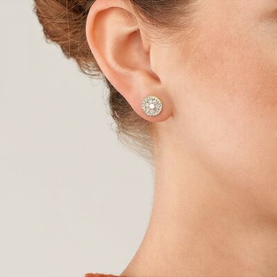 Clous d’oreilles Fossil Sadie Mosaïc en acier doré et insert nacrés