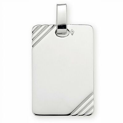 Pendentif Saunier plaque rectangulaire en argent rhodié à graver