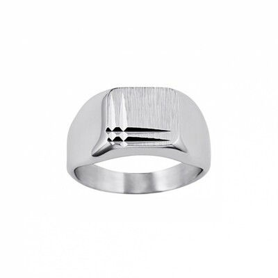 Chevalière plateau Saunier en argent rhodié