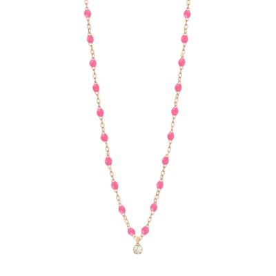 Collier Gigi Clozeau Gigi Suprême en or rose, résine rose fluo et diamant, taille 42cm