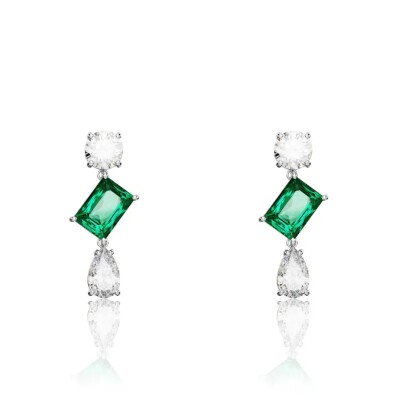 Boucles d'oreilles Mesmera Métal Rhodié & Cristaux Vert et Blancs - 5665878