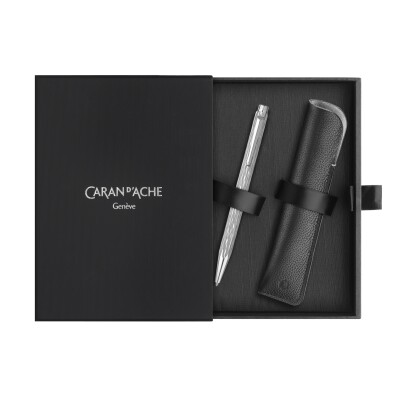 Set Caran d'Ache ECRIDOR VENETIAN Stylo Bille Palladium & Étui en Cuir - Édition Spéciale