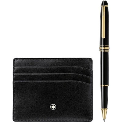 Coffret cadeau Montblanc avec rollerball Meisterstück Gold line Classique et porte-cartes 6cc