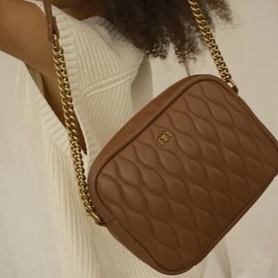 Sac caméra nat & nin Emma Camel - Cuir lisse