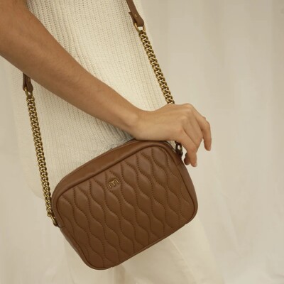 Sac caméra nat & nin Emma Camel - Cuir lisse