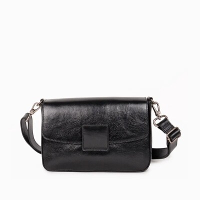 Sac bandoulière nat & nin Freja Noir Glacé - Cuir glacé craquelé