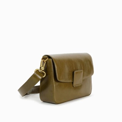 Sac bandoulière nat & nin Freja Romarin - Cuir glacé craquelé