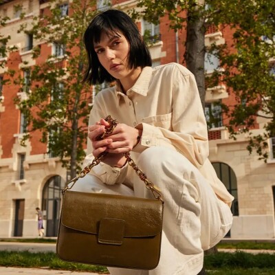 Sac bandoulière nat & nin Freja Romarin - Cuir glacé craquelé