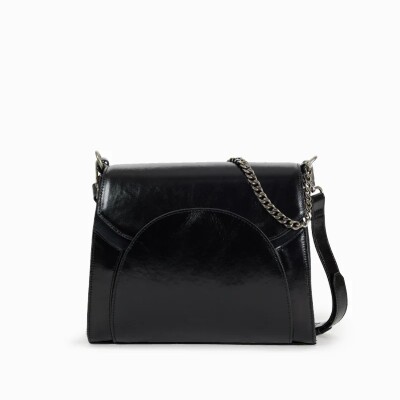 Sac porté épaule nat & nin Kamila Noir Glacé - Cuir glacé craquelé