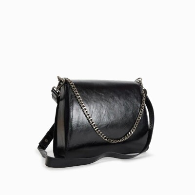 Sac porté épaule nat & nin Kamila Noir Glacé - Cuir glacé craquelé