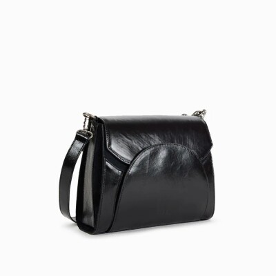 Sac porté épaule nat & nin Kamila Noir Glacé - Cuir glacé craquelé