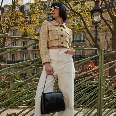 Sac porté épaule nat & nin Kamila Noir Glacé - Cuir glacé craquelé