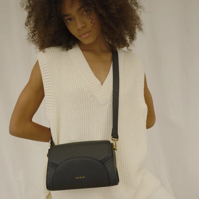 Sac bandoulière nat & nin Kamy Noir grainé - Cuir grainé