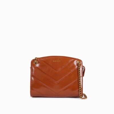 Sac à main nat & nin Mini Simone Cognac - Cuir glacé craquelé