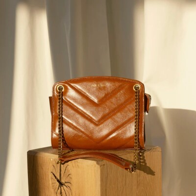 Sac à main nat & nin Mini Simone Cognac - Cuir glacé craquelé