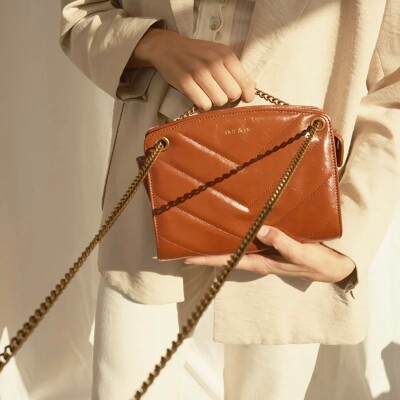 Sac à main nat & nin Mini Simone Cognac - Cuir glacé craquelé