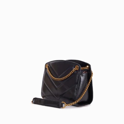 Sac à main nat & nin Mini Simone Noir Glacé - Cuir glacé craquelé