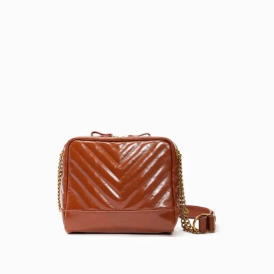 Sac porté épaule nat & nin Rio Cognac Glacé - Cuir glacé craquelé