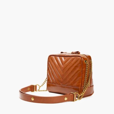 Sac porté épaule nat & nin Rio Cognac Glacé - Cuir glacé craquelé