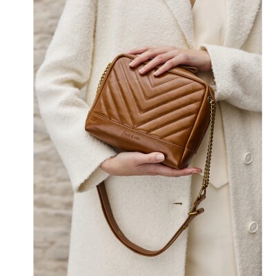 Sac porté épaule nat & nin Rio Cognac Glacé - Cuir glacé craquelé