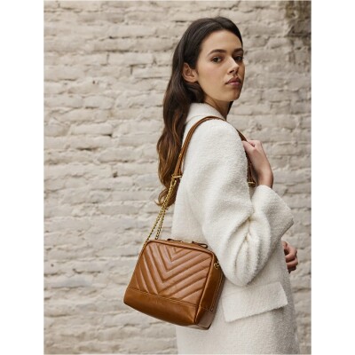 Sac porté épaule nat & nin Rio Cognac Glacé - Cuir glacé craquelé