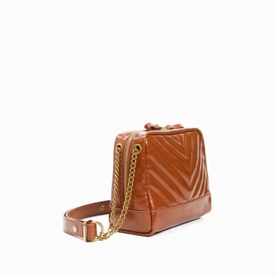 Sac porté épaule nat & nin Rio Cognac Glacé - Cuir glacé craquelé