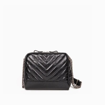 Sac porté épaule nat & nin Rio Noir Glacé - Cuir glacé craquelé