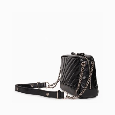 Sac porté épaule nat & nin Rio Noir Glacé - Cuir glacé craquelé