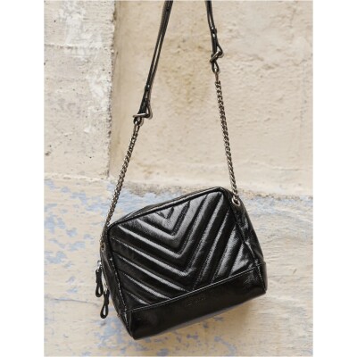 Sac porté épaule nat & nin Rio Noir Glacé - Cuir glacé craquelé