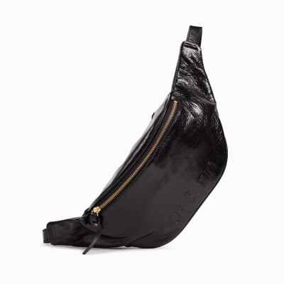 Sac banane bandoulière nat & nin Tracy Noir Glacé - Cuir glacé craquelé