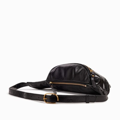 Sac banane bandoulière nat & nin Tracy Noir Glacé - Cuir glacé craquelé