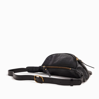 Sac banane bandoulière nat & nin Tracy Noir Glacé - Cuir glacé craquelé