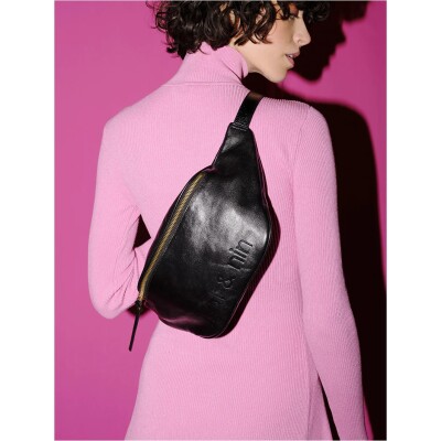 Sac banane bandoulière nat & nin Tracy Noir Glacé - Cuir glacé craquelé
