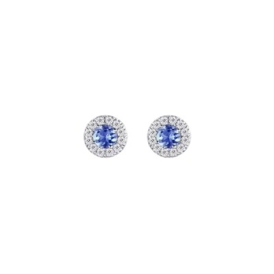Boucles d'oreilles puces Garel Saphir Ceylan Entourage Lily - Versailles
