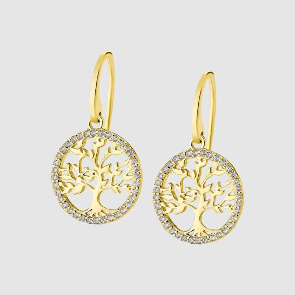 Boucles d'oreilles Lotus Tree Of Life en argent doré et oxydes de zirconium
