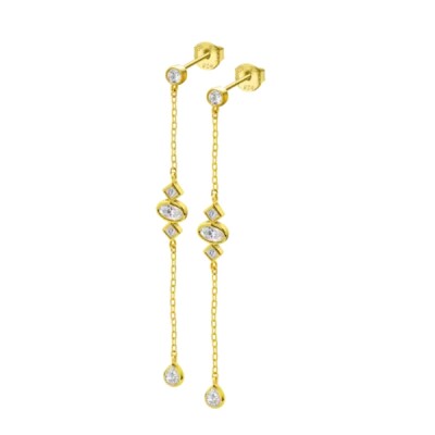 Boucles d'oreilles pendantes LOTUS Silver en argent doré et oxydes de zirconium