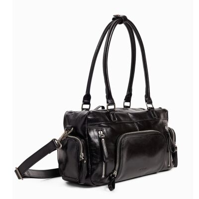 Sac à main nat & nin Macy Pocket Noir Glacé - Cuir glacé craquelé