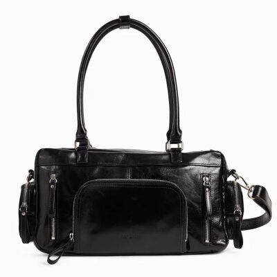 Sac à main nat & nin Macy Pocket Noir Glacé - Cuir glacé craquelé