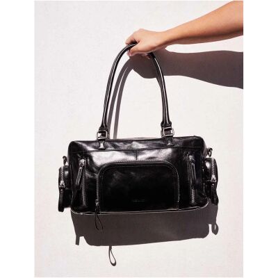 Sac à main nat & nin Macy Pocket Noir Glacé - Cuir glacé craquelé